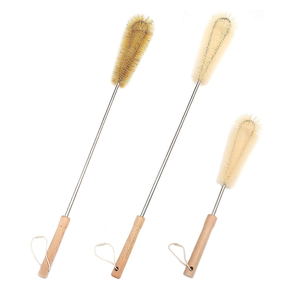 UPTALY 3 pcs Extra Long Bristle Brushes with Beech Wood Handle(24''/24''/15''), Nylon Kitchen Brush with Stainless Steel Pole, for Tall Bottle, Gallon Water Jug, Big Vessels, Floor Vase
