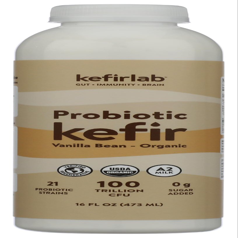 KEFIRLAB 100 Trillion Probiotic Kefir, Vanilla Bean, 2 Week Gut Health Supply, No Sugar Added, USDA Organic, 3rd Party Lab Certified.