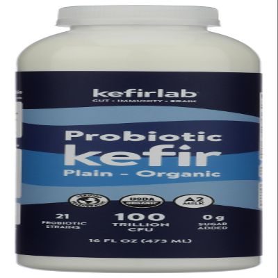 KEFIRLAB 100 Trillion Probiotic Kefir, Plain, 2 Week Gut Health Supply, No Sugar Added, USDA Organic, 3rd Party Lab Certified.