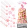 Clabby 100 Pcs Christmas Cellophane Treat Bags Red Green Snowflake Cello Plastic Candy Goodie Bags with Twist Ties for Winter Holiday Xmas Party Favor Supplies(Pink) view 1