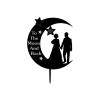 Wedding Topper To The Moon And Back Moon Star Wedding Anniversary Engagement Last Name Est Date Black Couple Initials Calligraphy Monogram Elegant Cake Topper Mr&Mrs Cake Topper Wedding Cake Topper view 2