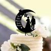 Wedding Topper To The Moon And Back Moon Star Wedding Anniversary Engagement Last Name Est Date Black Couple Initials Calligraphy Monogram Elegant Cake Topper Mr&Mrs Cake Topper Wedding Cake Topper view 3