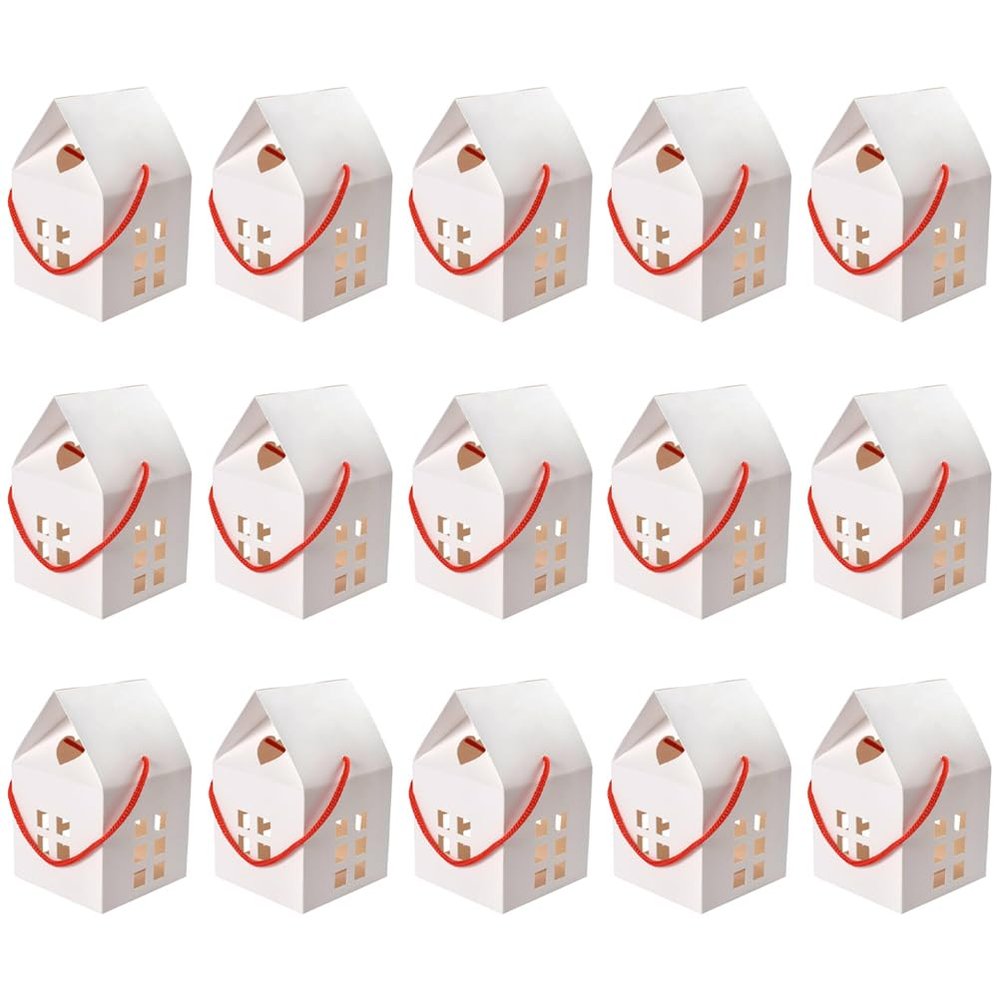 Milisten 15pcs Christmas Kraft Paper Treats Boxes House Shaped Paper Candy Box: White Paper Christmas Package Box for Wedding Xmas Party Favor Holder