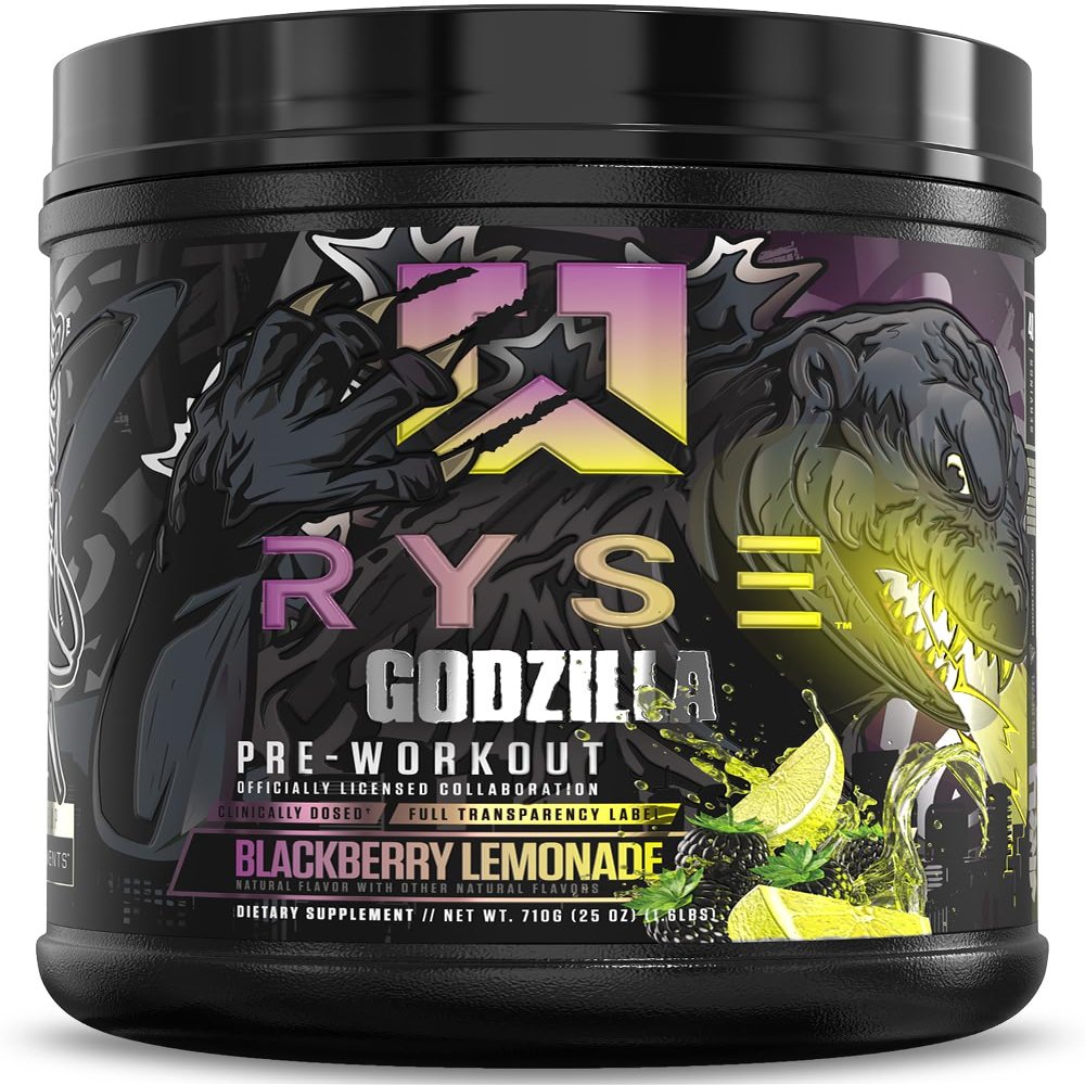RYSE Godzilla X Noel Deyzel Pre Workout Powder - BlackBerry Lemonade - 400mg Caffeine, High Stim Pre-Workout for Men & Women with Citrulline & Beta Alanine - Energy, Pump & Focus - 20/40 Servings