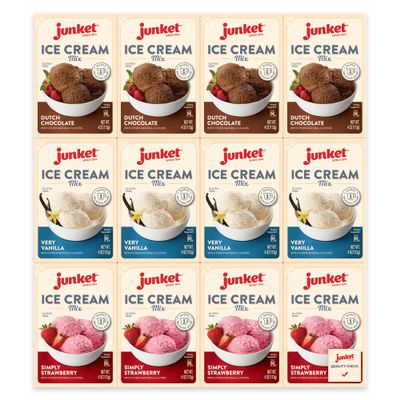 Junket Ice Cream Mix Bundle - 4 Vanilla, 4 Chocolate, 4 Strawberry (12 Total)