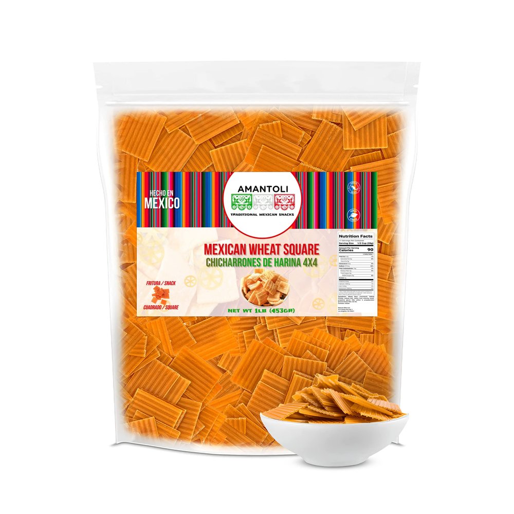 Amantoli - Mexican Duritos Square 4x4 Wheat 1Lb (453gr) Snack, Traditional, Crunchy, Delicious | Chicharron/Fritura De Harina En Forma De Cuadrado 4x4 Para Freir | Made In Mexico.