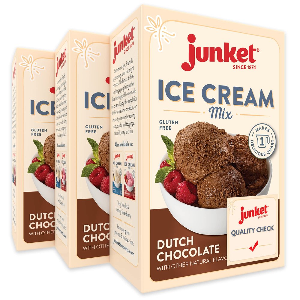 Junket Chocolate Ice Cream Mix: Makes 3 Quarts Old Fashioned Homemade Ice Cream for Ice Cream Maker or Hand Stir - Just Add Milk and Cream, Chill, and Enjoy. Quick and Easy! 4 oz Box of Powdered Ice Cream Starter Mix (Pack of 3)