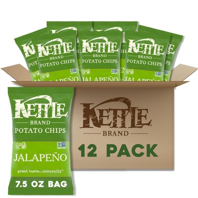 Kettle Brand Jalapeno Kettle Potato Chips, Gluten-Free, Non-GMO, 7.5 oz Bag (Pack of 12)
