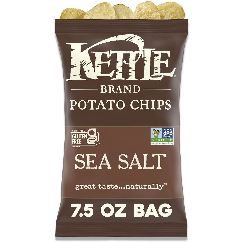 Kettle Brand Sea Salt Kettle Potato Chips, Gluten-Free, Non-GMO, 7.5 oz Bag (Pack of 12)