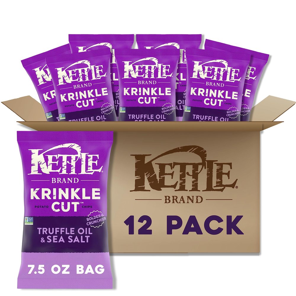 Kettle Brand Potato Chips, Krinkle Cut, Truffle Oil & Sea Salt Kettle Chips, 7.5 Oz (Pack of 12)