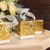 Efavormart 25 Pack | 2" Gold Sequin Glitter Mini Gift Boxes With White Ribbon Loop, Party Favor Boxes, Wedding Candy Cases view 2