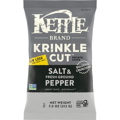 Kettle Brand Krinkle Cut Salt and Fresh Ground Pepper Kettle Potato Chips, Gluten-Free, Non-GMO, 7.5 oz Bag (Pack of 12)