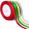 100 Yards Christmas Ribbons,3/8 Inch Gold Silver Glitter Ribbon for Gift Wrapping Red and Green Satin Ribbon for Christmas DIY Crafts Decoration 4 Rolls view 1