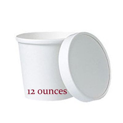AME D'ESSENCE (12 oz-50 PC) Combo White Soup Containers for Hot Cold Food Paper Cups with Vented Lids Great with Ice Cream Gelato Yogurt Paper Soup Cups To Go Take Out Food Containers