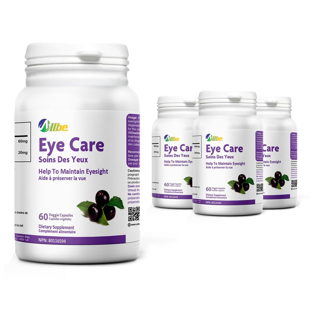 Allbe Eye Care Capsules, 4 Packs of 60 Lutein 20mg and Maqui Berry 60mg Servings, Eye Health Supplements for Adults