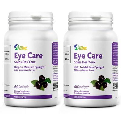 Allbe Eye Care Capsules, 2 Packs of 60 Lutein 20mg and Maqui Berry 60mg Servings, Eye Health Supplements for Adults