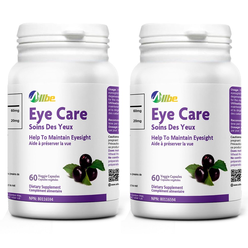 Allbe Eye Care Capsules, 2 Packs of 60 Lutein 20mg and Maqui Berry 60mg Servings, Eye Health Supplements for Adults