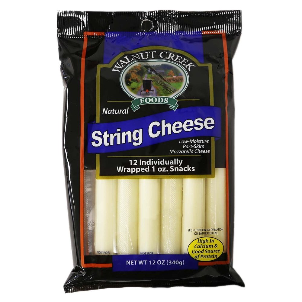 Natural String Cheese Low Moisture Part-Skim Mozzarella. Walnut Creek. 2x12 oz. Pack of 2