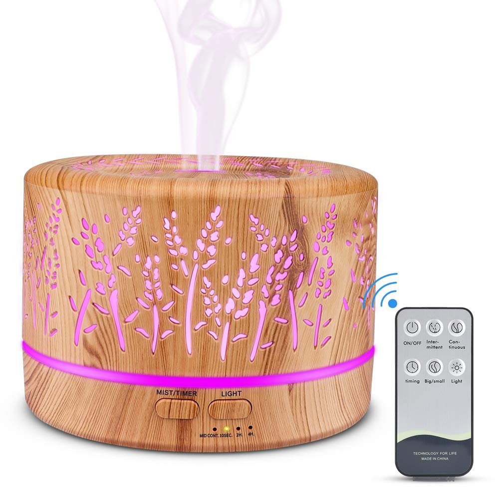 500ml Essential Oil Diffuser, Premium Aromatherapy Diffuser Humidifier with Timer and Auto-Off Safety Switch, 7 Colors Lights, Ultrasonic Cool Mist Diffuser for Home Office Room