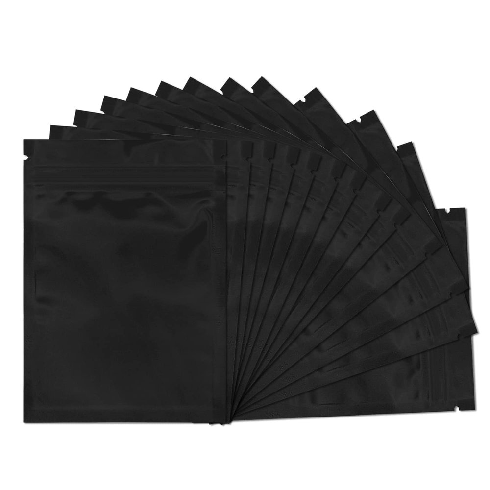 100 Pack Smell Proof Bags 5.9 x 8.7 Inch Resealable Mylar Bags Foil Pouch Flat Bag with Clear Window Black
