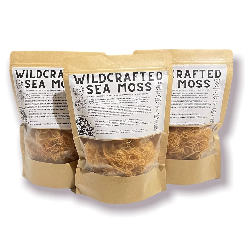 Sea Moss California Wildcrafted Dried Sea Moss Irish Moss 100% Natural, 2 ounces makes 40-60 oz of Gel Raw + Non-GMO Certified from Saint Lucia