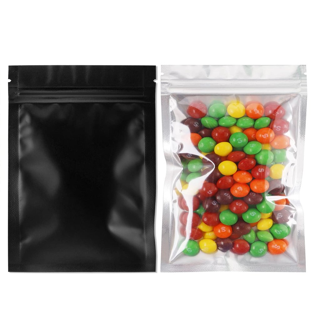 100 Pack Smell Proof Bags 4 x 6 Inch Resealable Mylar Bags Foil Pouch Flat Bag with Clear Window Black