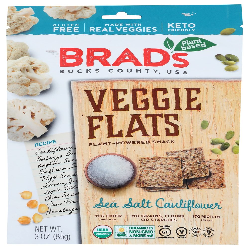 Brad's Organic Sea Salt Cauliflower Veggie Flats, Gluten Free, Vegan, 3 Ounce (Pack Of 12)