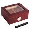 Somduy Cigar Humidor for 30-50 Cigars with Humidifier and Hygrometer,Desktop Cedar Wood Cigar Box Storage Case with Divider, Glass Top, Gift for Men,Reddish Brown view 1
