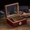 Somduy Cigar Humidor for 30-50 Cigars with Humidifier and Hygrometer,Desktop Cedar Wood Cigar Box Storage Case with Divider, Glass Top, Gift for Men,Reddish Brown view 2