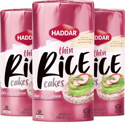 Haddar Multigrain Chia Seeds & Quinoa Rice Cakes, 4.2oz (3 Pack) | All Natural, Gluten Free, Vegan, Non GMO, Low Fat, Low Calorie, Zero Sugar