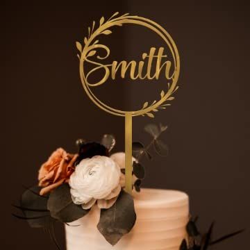 Personalized Metal Wedding Cake Topper - Customize Your Own Forever Cake Topper by Choosing The Color, Text and Size (Wreath, Mirror Gold)