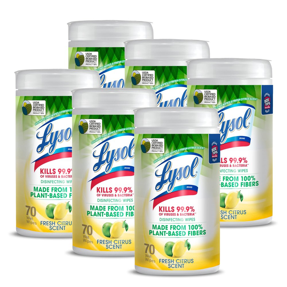 LYSOL Biodegradable Disinfecting Wipes - Fresh Citrus 70 count (Pack of 6)