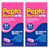 Pepto Bismol ULTRA Caplets, Upset Stomach Relief, Nausea Relief, Heartburn Relief, Indigestion Relief, Anti Diarrhea Medication for Adults - 5 Symptom Relief, 48 ct (2x24 ct) view 1