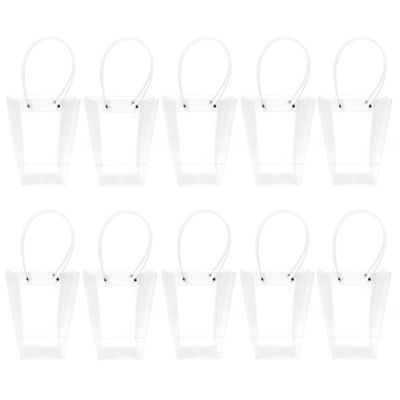 10Pcs Clear Flower Bouquet Bags, Transparent Bags with Long Handle, Transparent Florist Shop Packaging Plastic Bag for Arrangement Graduation, Birthday, Mother's Day, Anniversary