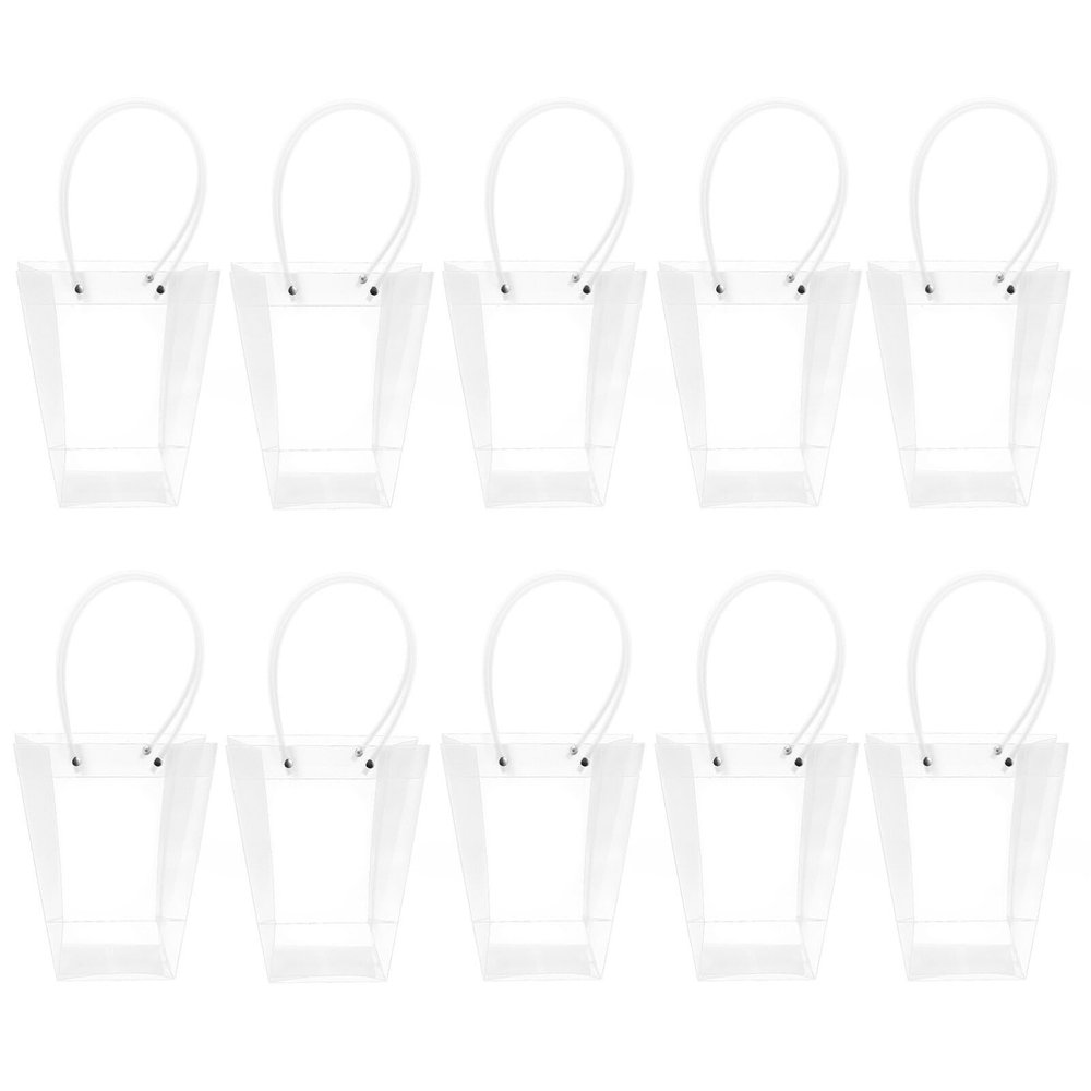 10Pcs Clear Flower Bouquet Bags, Transparent Bags with Long Handle, Transparent Florist Shop Packaging Plastic Bag for Arrangement Graduation, Birthday, Mother's Day, Anniversary