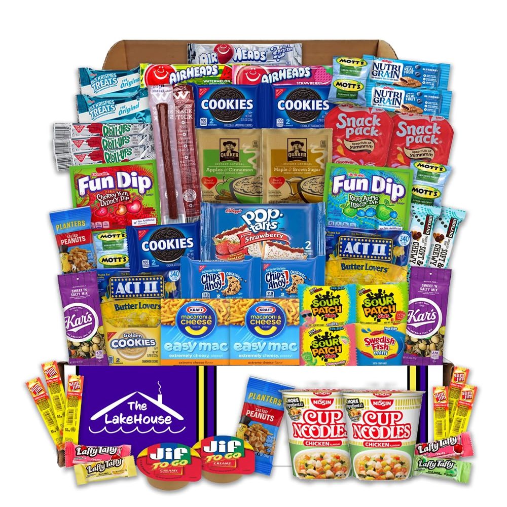College Care Package for Guys Girls - 56 Count Snack Box Variety Pack - Care Packages for College Students - Dorm Snacks - College Dorm Room Essentials - College Food - Gift Basket from The LakeHouse