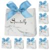SWANGSA 50 Pack Small Party Gift Bags, Marble Mini Thank You Bags with Blue Bow Ribbon, 4.5x1.8x3.Inches, Paper Favor Bags for Wedding Birthday Baby Shower Party Bridesmaid Valentines Day view 1