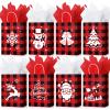 24 Pcs Buffalo Plaid Bags with Tissue Paper, Merry Christmas Santa Claus Kraft Paper Goodie Bags with Handles - Bulk for Christmas Party Supplies view 1
