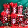 24 Pcs Buffalo Plaid Bags with Tissue Paper, Merry Christmas Santa Claus Kraft Paper Goodie Bags with Handles - Bulk for Christmas Party Supplies view 4