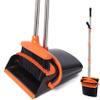 XXFLOWER Broom and Dustpan Set with Long Handle, Light Weight Stainless Steel Poles Stand Upright Dustpans with Broom Combo for Home Kitchen Office Pet Dog Hair, Black & Orange Color, 1-Pack view 1