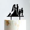 Couple Silhouette with Kids Cake Topper, Custom Mr And Mrs Wedding Cake Topper, Family Wedding Cake Topper with Kids, Black Acrylic Cake Topper, Anniversary Cake Topper view 1