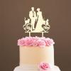 Couple Silhouette Cake Topper with Pet, Mr And Mrs Cake Topper, Wood Cake Topper for Wedding, Custom Script Cake Toppers for Wedding, Script Cake Toppers for Wedding view 1