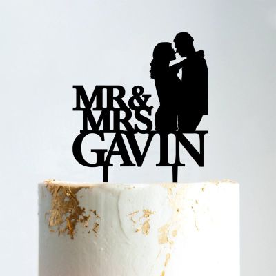 Bride And Groom Cake Topper, Mr And Mrs Wedding Cake Topper, Black Acrylic Cake Topper for Wedding, Custom Script Cake Toppers for Wedding, Cake Topper Wedding