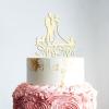 Couple Silhouette Cake Topper with Pet, Mr And Mrs Cake Topper, Wood Wedding Cake Topper, Family Wedding Cake Topper, Script Cake Toppers for Wedding view 3