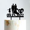Couple Silhouette with Kids Cake Topper, Custom Mr And Mrs Wedding Cake Topper, Family Wedding Cake Topper with Kids, Black Acrylic Cake Topper, Gift for Anniversary view 1