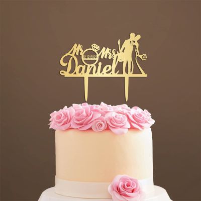 Mr And Mrs Cake Topper Mirror Gold Wedding Cake Topper Custom Cake Topper Funny Cake Toppers for Wedding Acrylic Party Supplies
