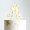 Couple Silhouette Cake Topper with Pet, Mr And Mrs Engagement Cake Topper, Mirror Gold Acrylic Cake Topper for Wedding, Family Wedding Cake Topper, Script Cake Toppers for Wedding view 4