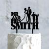 Bride And Groom with Children Cake Topper, Custom Wedding Family Cake Topper, Family Cake Topper With Kids, Black Acrylic Cake Topper, Couple Wedding Decoration view 4