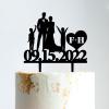Family Wedding Cake Topper With Children, Personalized Kids Wedding Cake Topper, Family Wedding Cake Topper with Kids, Black Acrylic Cake Topper, Couple Wedding Decoration view 1