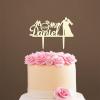 Couple Silhouette Cake Topper with Pet, Mr And Mrs Cake Topper, Mirror Gold Acrylic Cake Topper for Wedding, Custom Script Cake Toppers for Wedding, Script Cake Toppers for Wedding view 1